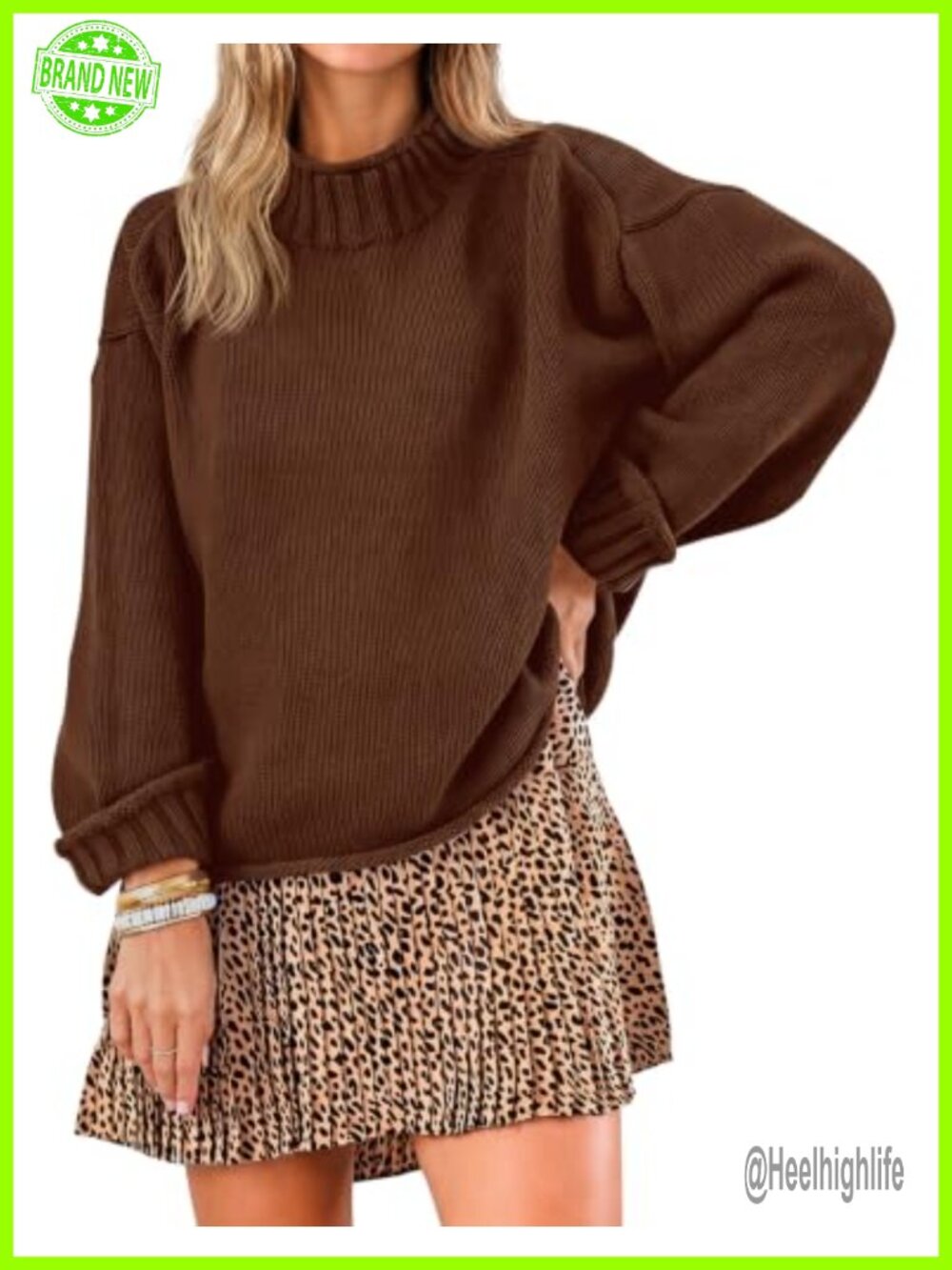 Womens Oversized 100% Cotton Mock Neck Chunky Knit Pullover Sweater